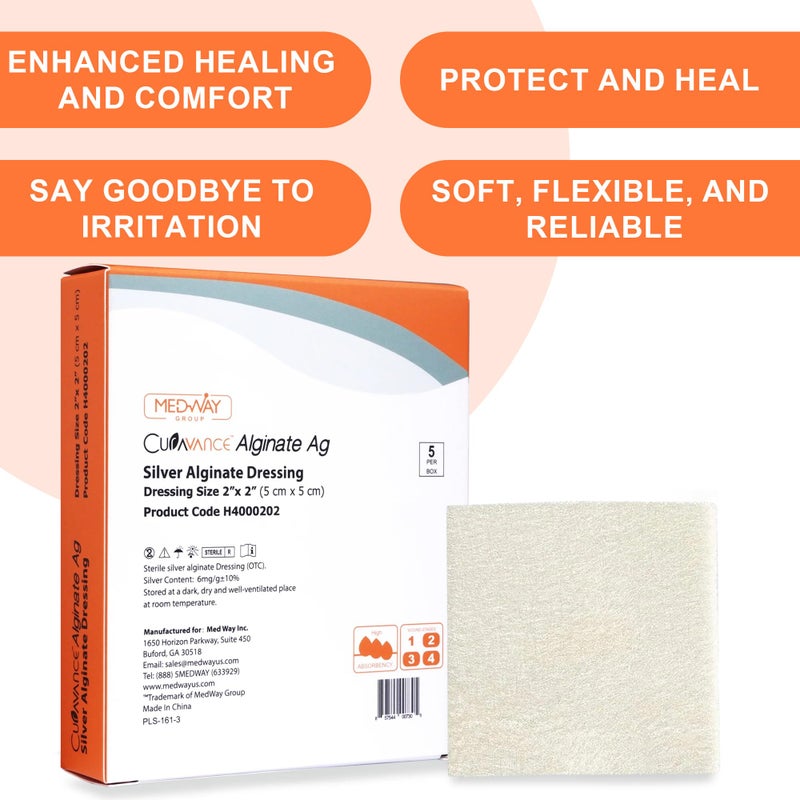 MedVance Silver Calcium Alginate Ag Sterile Highly Absorbent Dressing, (2" x 2") 5 dressings/Box, 5 Pack - Image 2